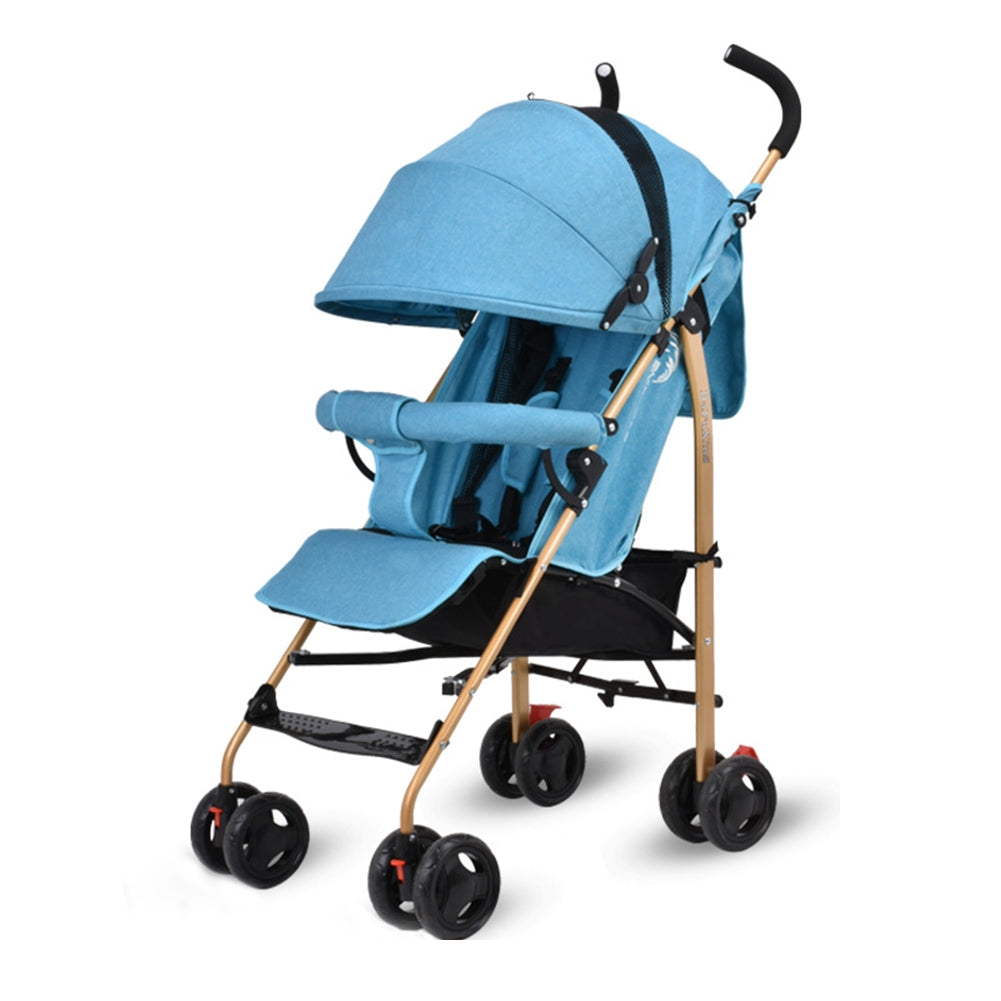 Baby Stroller Four-wheel Foldable Lightweight Baby Carriage with Front Wheel Shock Absorber Blue