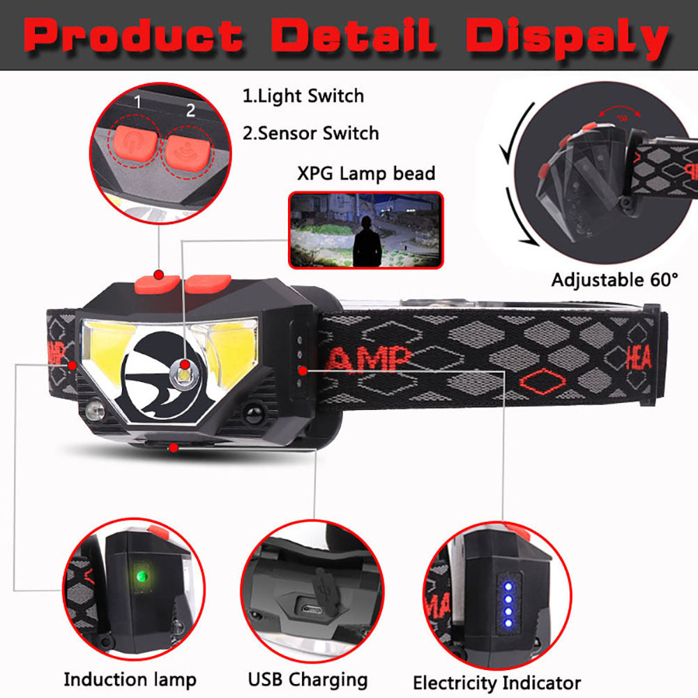 Powerful Mini Led Headlamp Multifunctional Lightweight Cob Flashlight Torch Headlight For Camping Fishing W826A