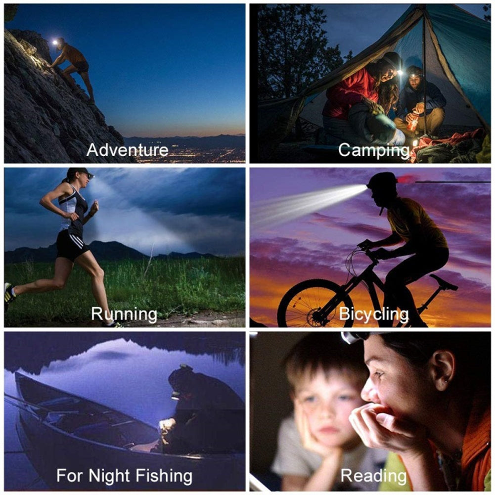 Headlamp USB Rechargeable Super Bright Motion Sensor Head Lamp Flashlight Water-proof LED Headlight With White Red Light black headband