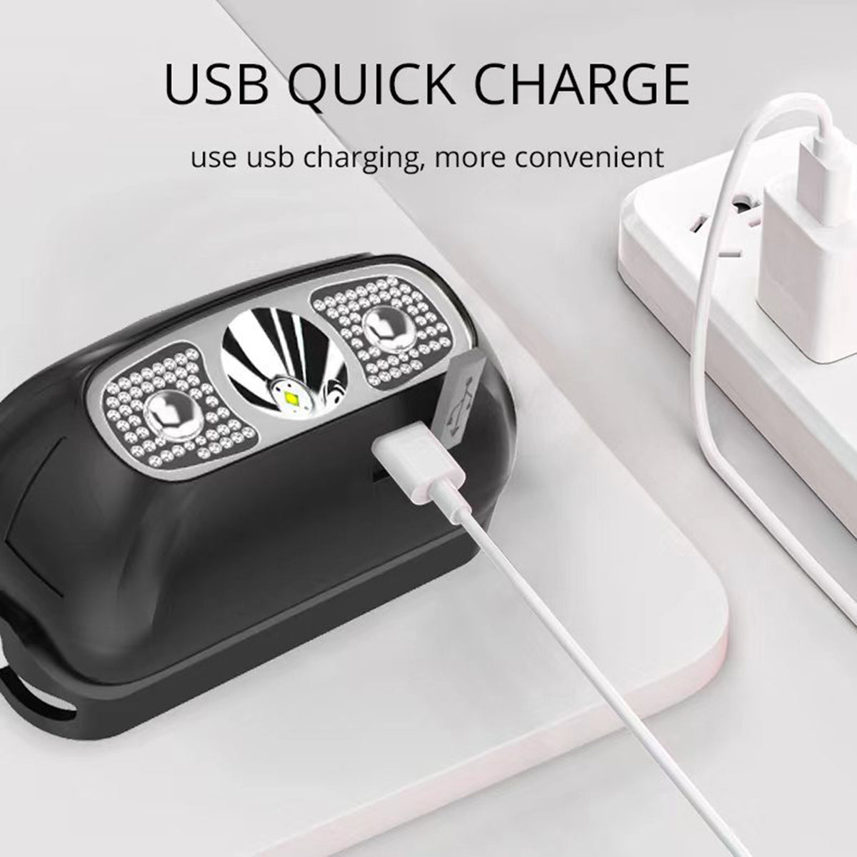 Outdoor Mini Led Headlight Portable Super Bright USB Charging Head-mounted Flashlight Black Induction
