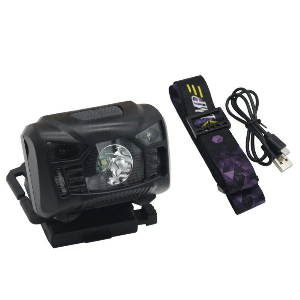 Q5 Helmet Light USB Charging Signal Light Sensor Headlamp For Hunting Fishing Waterproof For M88 Mich Holder Headlight green