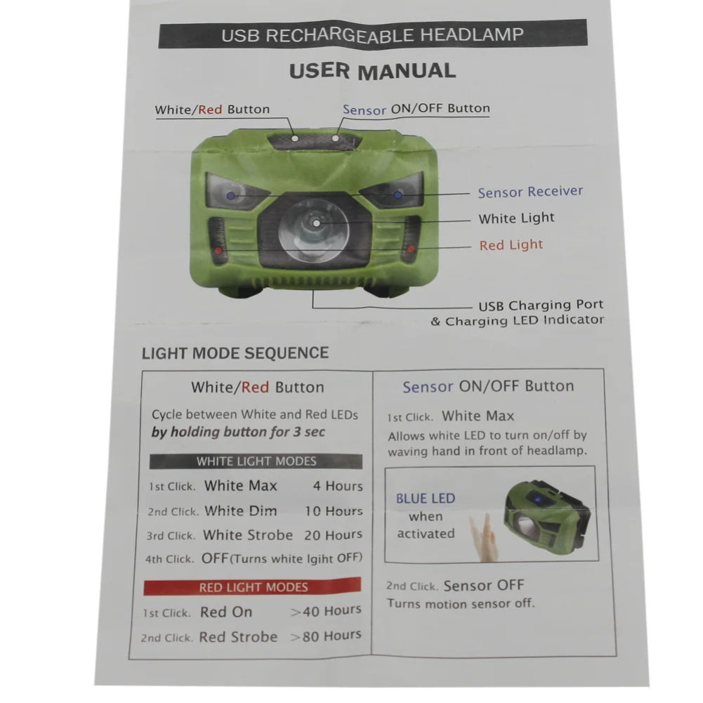 Q5 Helmet Light USB Charging Signal Light Sensor Headlamp For Hunting Fishing Waterproof For M88 Mich Holder Headlight green