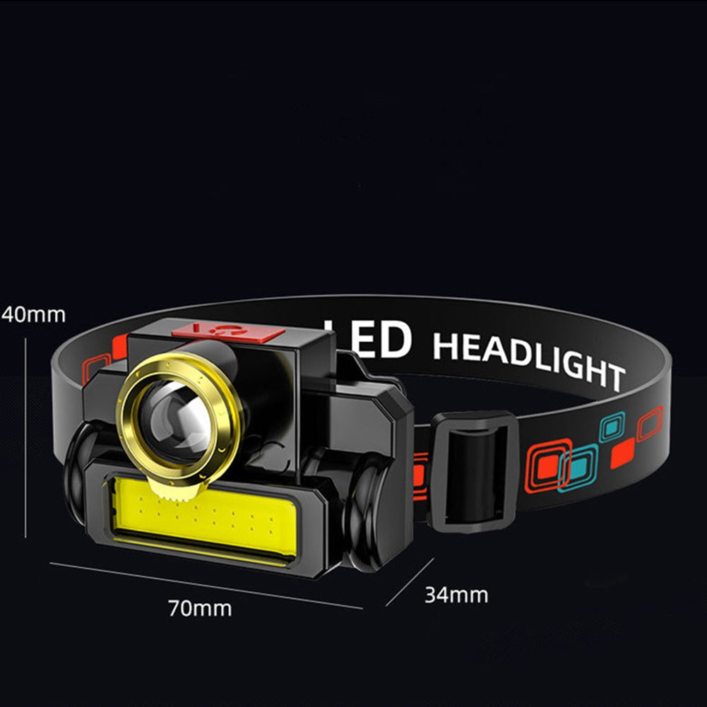 Portable Led Headlight Usb Rechargeable Cob Head Lamp Flashlight For Outdoor Fishing Hiking Running as shown