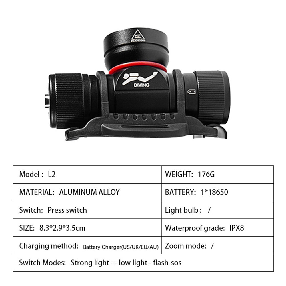 L2 Sst40 Dh06 Underwater Diving Headlight with Head Band High Power Led Head Flashlight Torch White Light