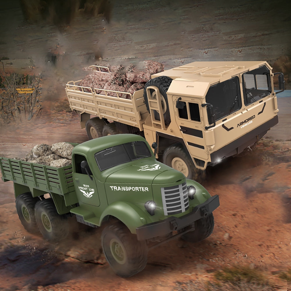 Remote Control Truck with Headlights Full Scale 6WD Shock Absorption Off-Road Vehicle for Boys Girls Army Green