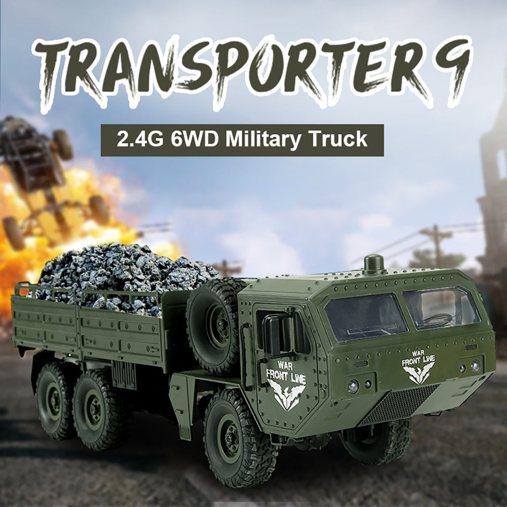Remote Control Truck with Headlights Full Scale 6WD Shock Absorption Off-Road Vehicle for Boys Girls Army Green