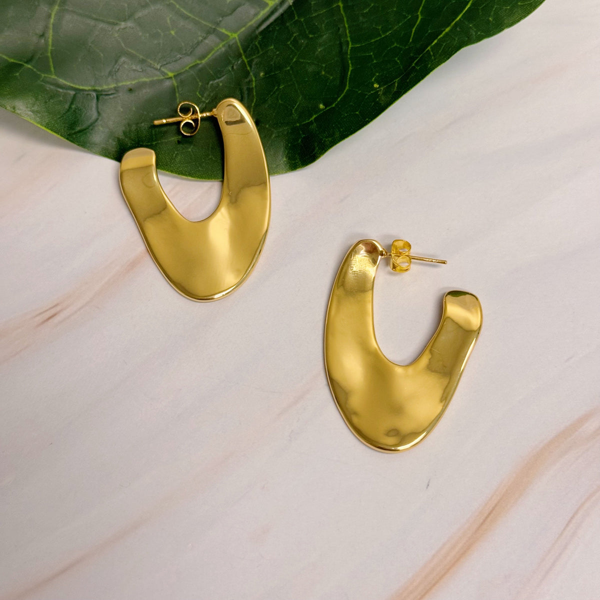 Polished Golden Art Hoop Earrings-0