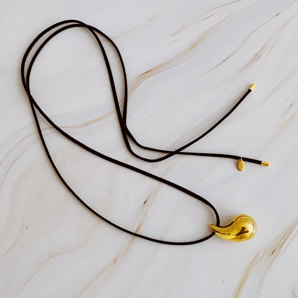Black Leather Teardrop Necklace-2