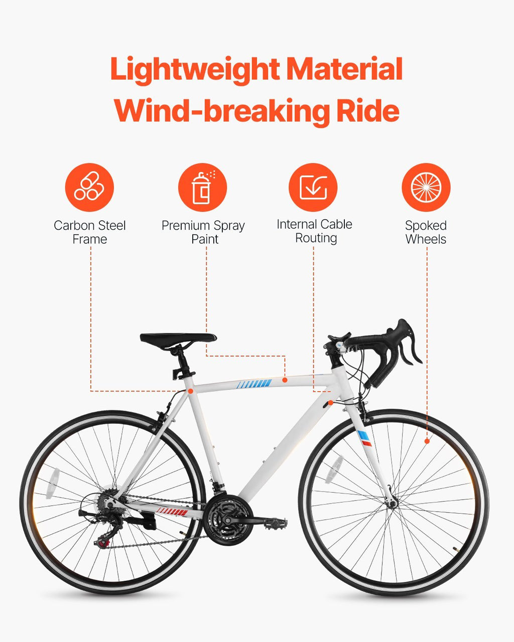 Road Bike, 700C Wheels Racing Bike, SHIMANO 21 Speeds Drivetrain City Commuter Road Bicycle, Urban Adult Sport Bicycle with Carbon Steel Frame, Drop Bar, Caliper Brake, for Men and Women