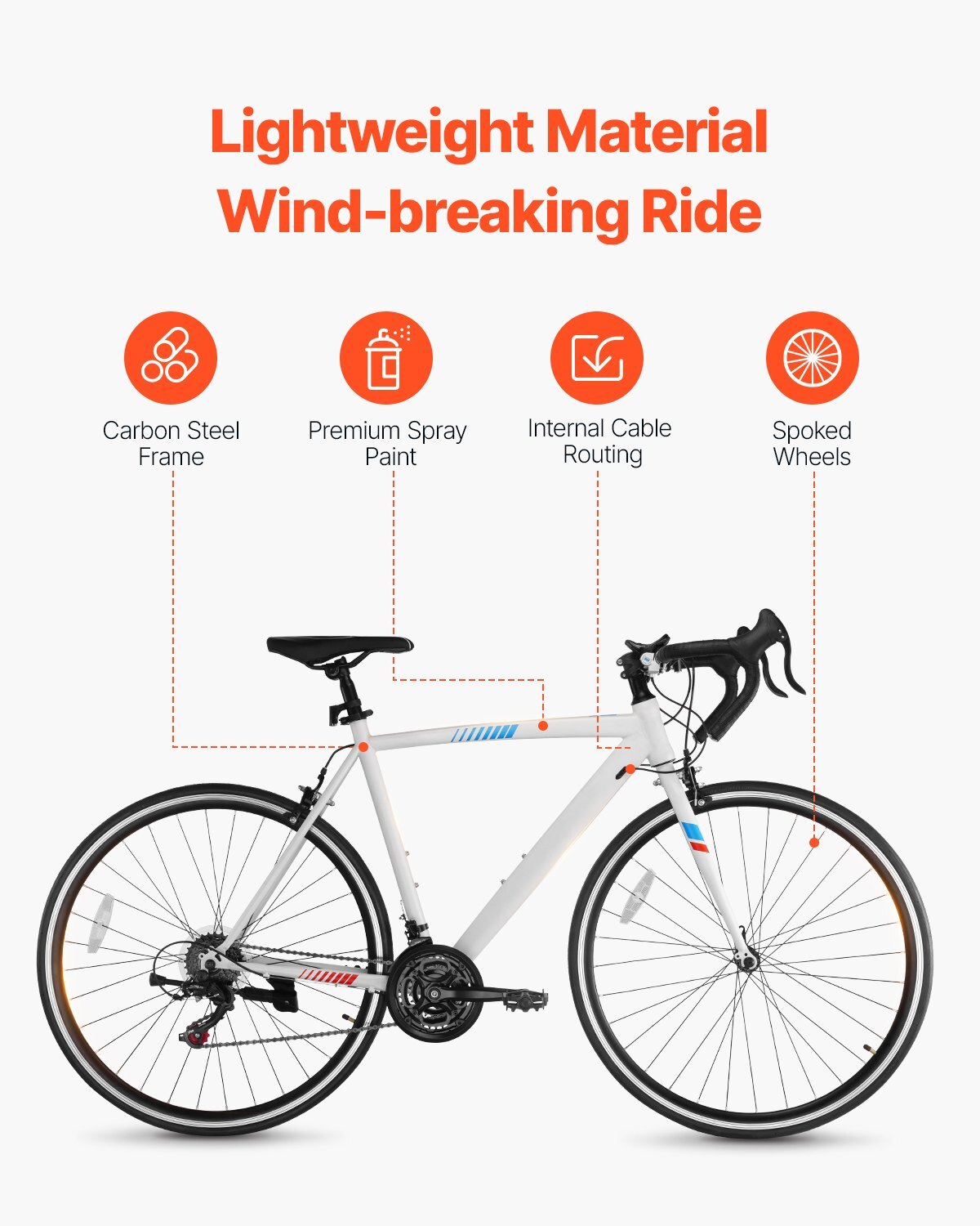Road Bike, 700C Wheels Racing Bike, SHIMANO 21 Speeds Drivetrain City Commuter Road Bicycle, Urban Adult Sport Bicycle with Carbon Steel Frame, Drop Bar, Caliper Brake, for Men and Women