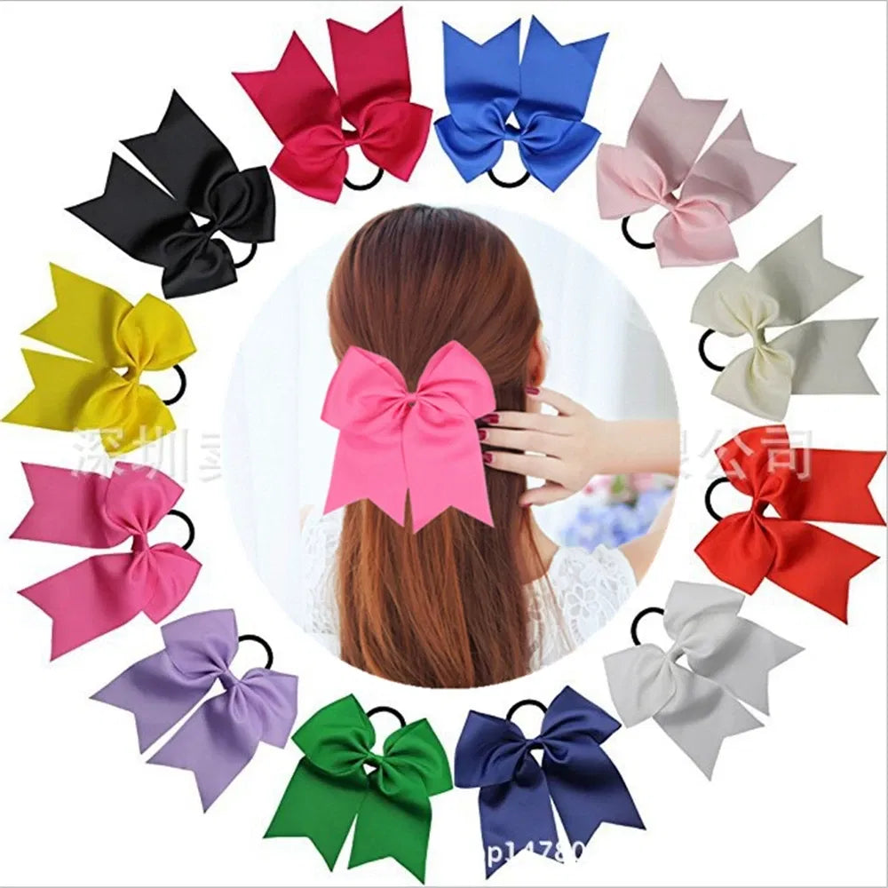 Color: Light Grey - 18*19 CM Lovely Dovetail Ribbon Bowknot Baby Hair Rope Solid Color Handmade Bows Elastic Hairband Ponytail Headwear Kids Gifts