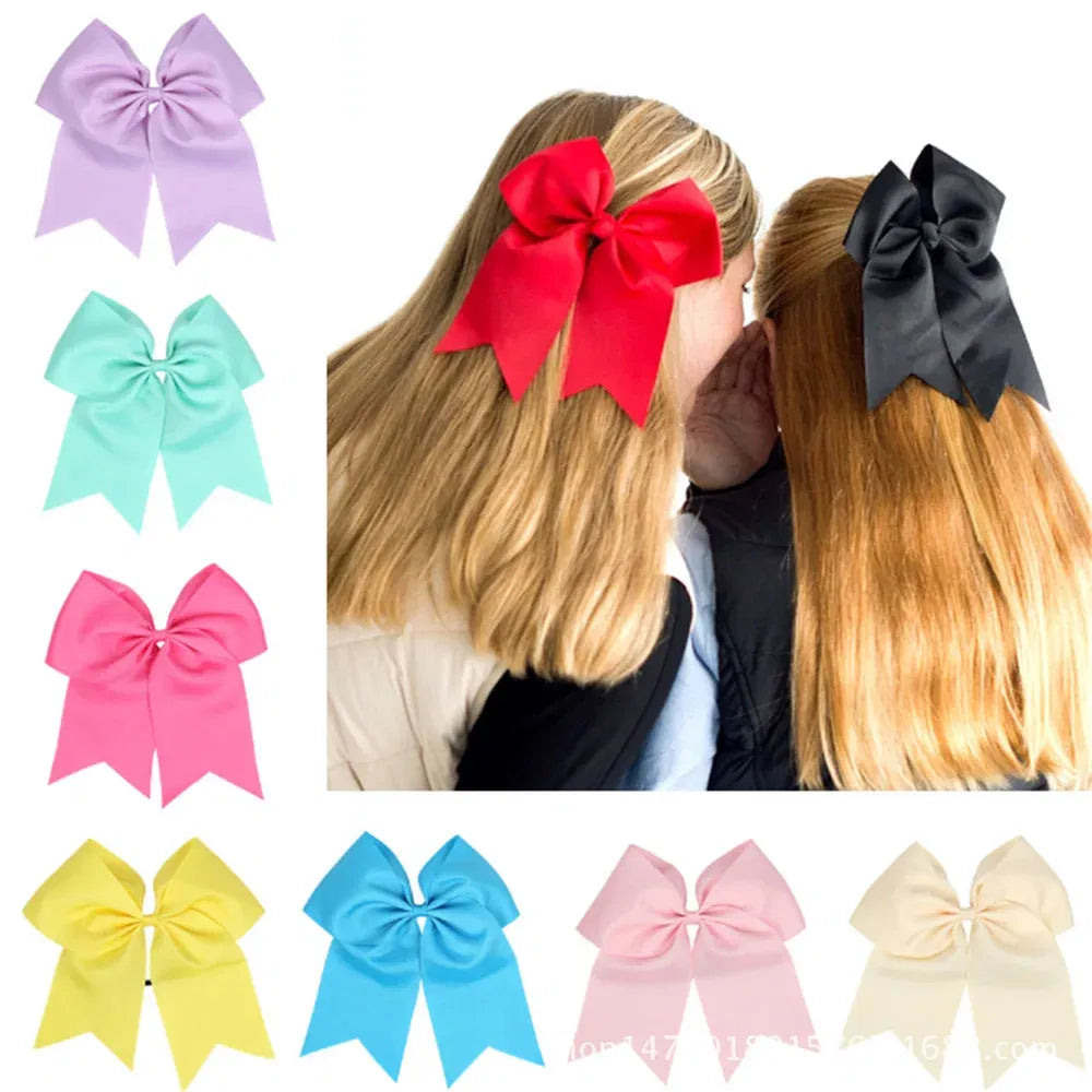 Color: Light Grey - 18*19 CM Lovely Dovetail Ribbon Bowknot Baby Hair Rope Solid Color Handmade Bows Elastic Hairband Ponytail Headwear Kids Gifts