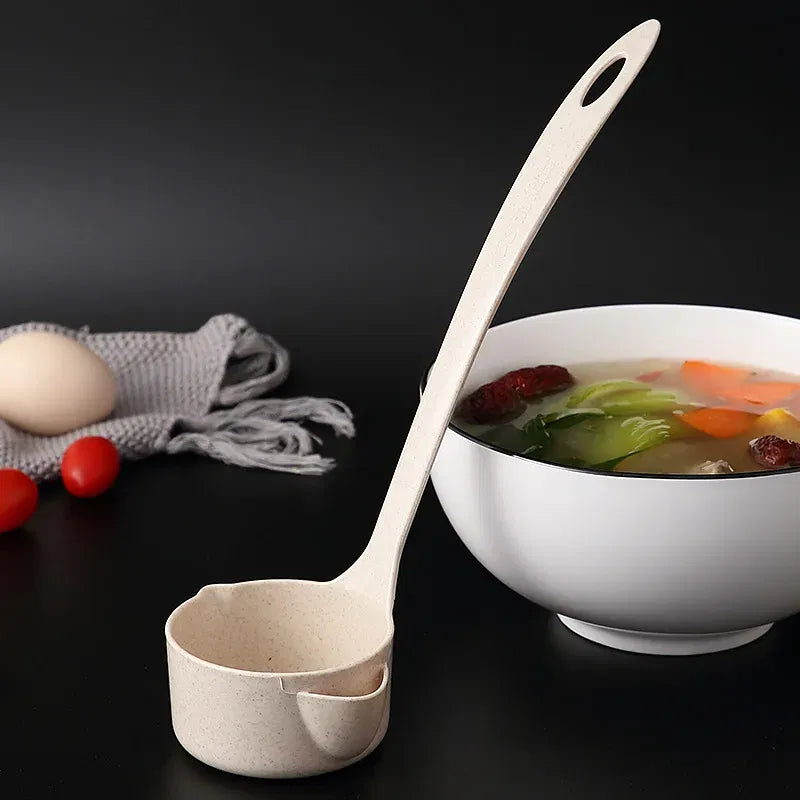 Color: Silver - Oil Filter Spoon Kitchen Oil Soup Separator Wheat Straw Long Handle Soup Spoon Strainer Colander Kitchen Cooking Ladle Tableware