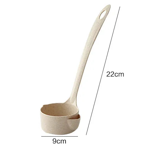 Color: Brown - Oil Filter Spoon Kitchen Oil Soup Separator Wheat Straw Long Handle Soup Spoon Strainer Colander Kitchen Cooking Ladle Tableware