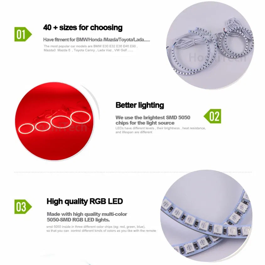 Color: army green - Excellent 2pc  Rings Angel Eye car Headlight RGB 60/70/80/90/100/110/120 mm Lampshades Bright auto drl Angel Eyes Motorcycle