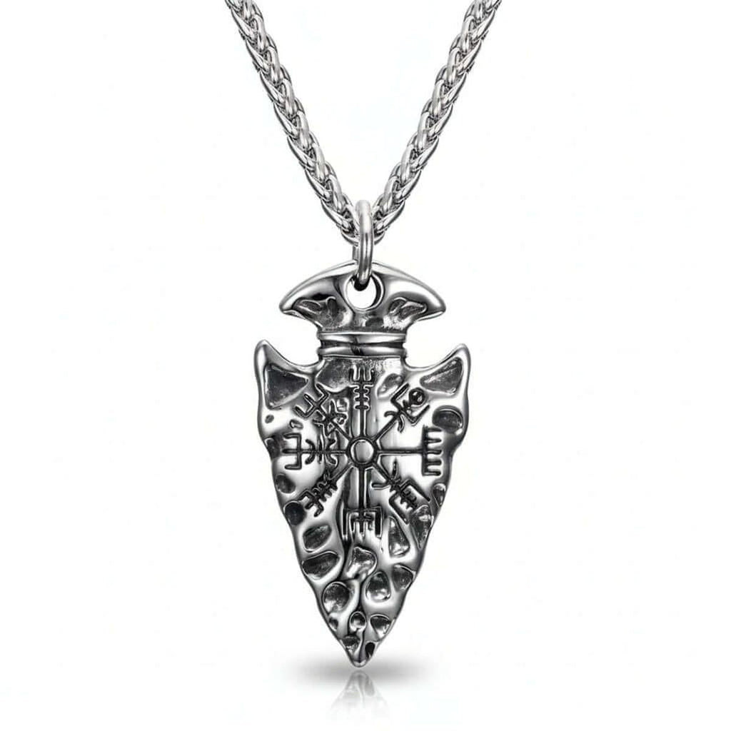 Handcrafted Stainless Steel Nordic Spear Head Pendant With Helm Of Terror
