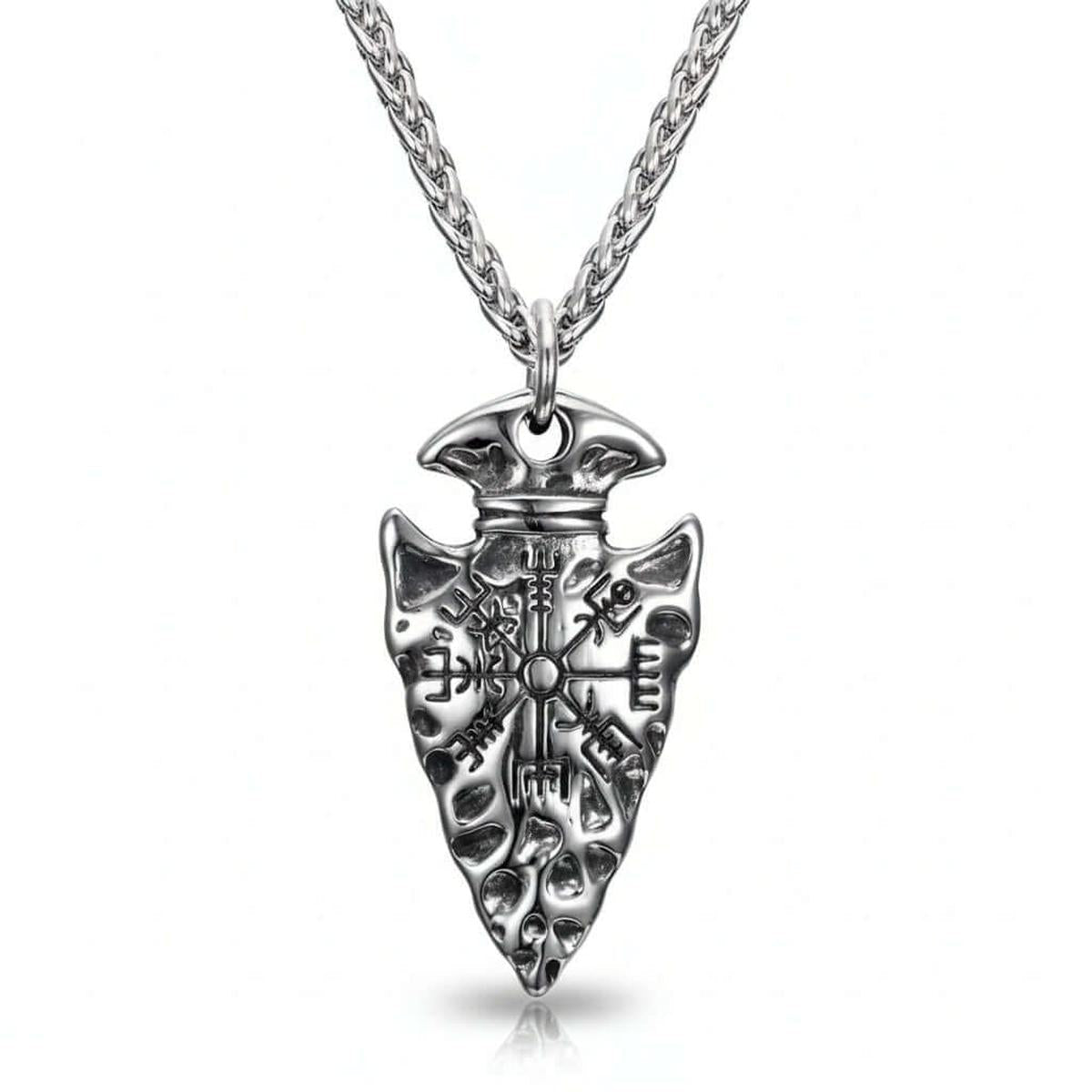 Handcrafted Stainless Steel Nordic Spear Head Pendant With Helm Of Terror
