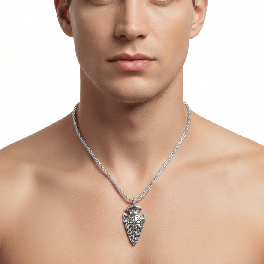 Handcrafted Stainless Steel Nordic Spear Head Pendant With Helm Of Terror