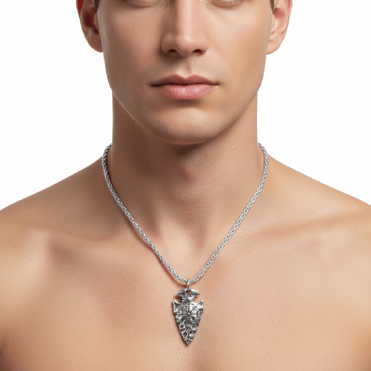 Handcrafted Stainless Steel Nordic Spear Head Pendant With Helm Of Terror