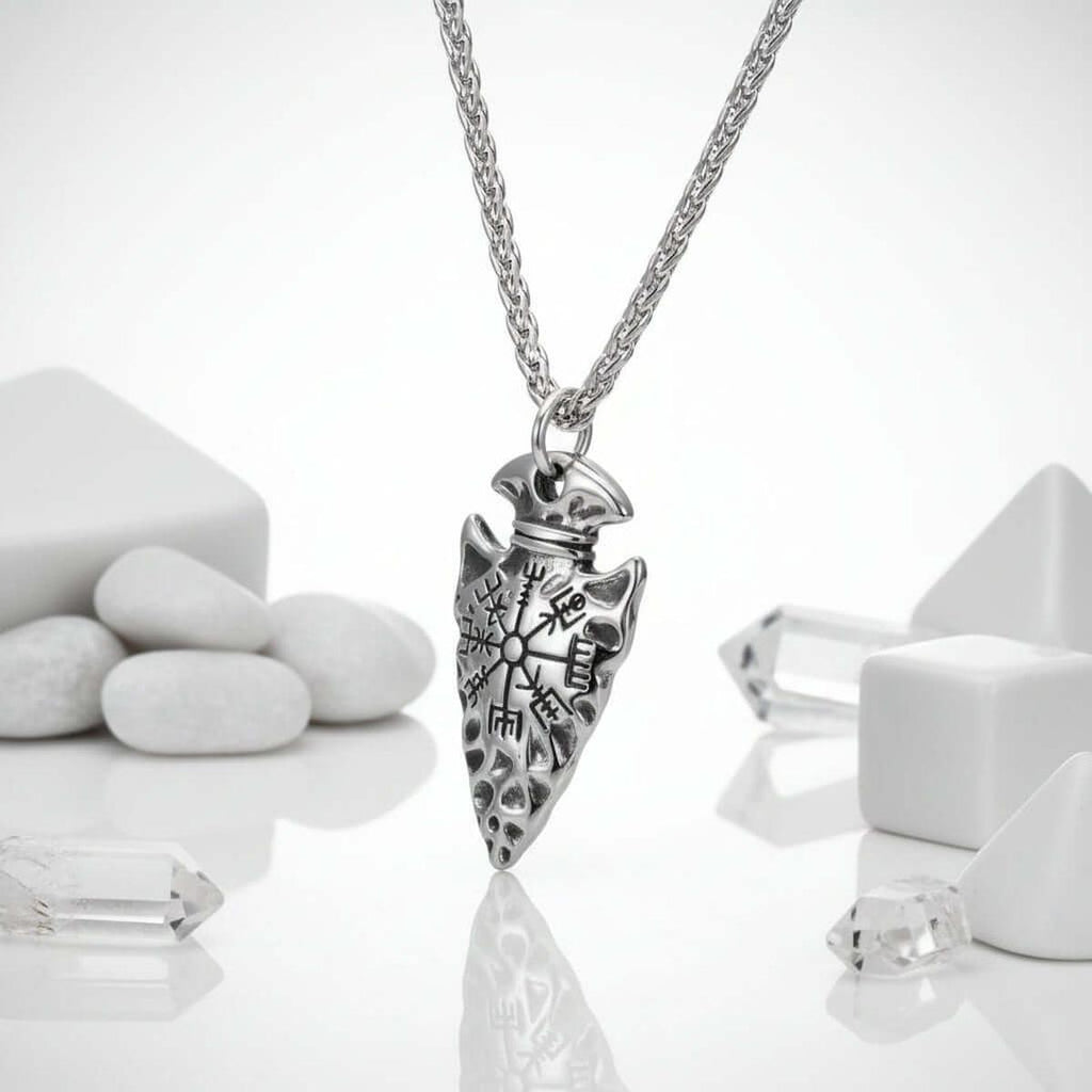 Handcrafted Stainless Steel Nordic Spear Head Pendant With Helm Of Terror
