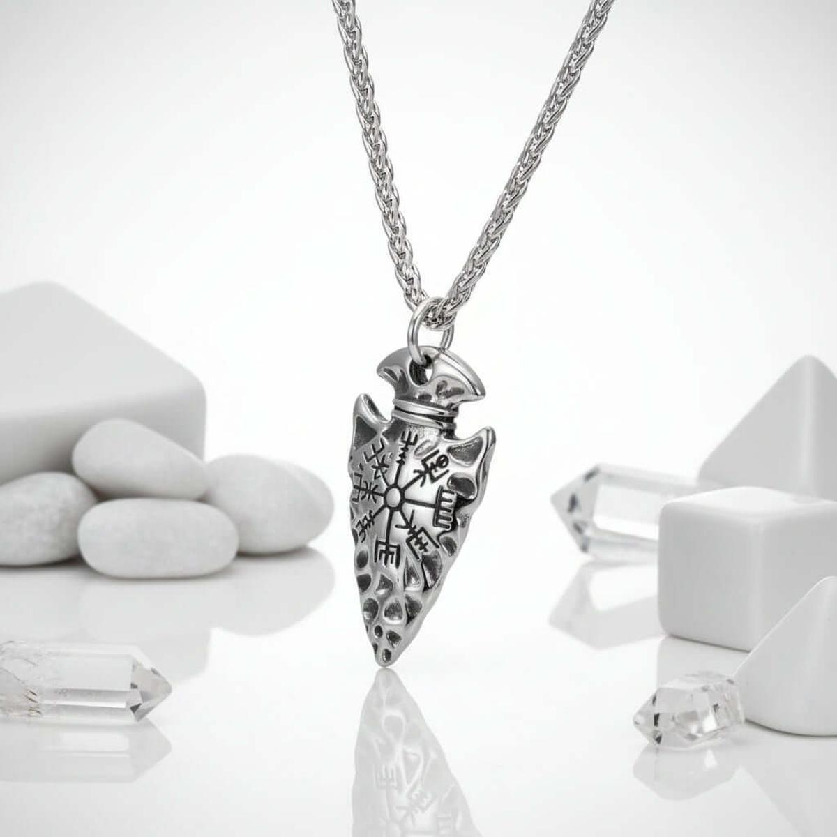 Handcrafted Stainless Steel Nordic Spear Head Pendant With Helm Of Terror