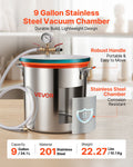 9 Gallon Vacuum Chamber, Stainless Steel, Vacuum Degassing Chamber with Tempered Glass Lid, Hose, Air Filter, for Resin Casting, Stabilizing Wood, Degassing Silicone, Epoxies, Essential Oils