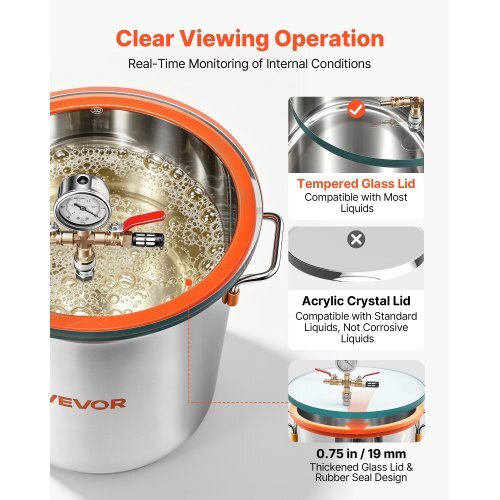 9 Gallon Vacuum Chamber, Stainless Steel, Vacuum Degassing Chamber with Tempered Glass Lid, Hose, Air Filter, for Resin Casting, Stabilizing Wood, Degassing Silicone, Epoxies, Essential Oils