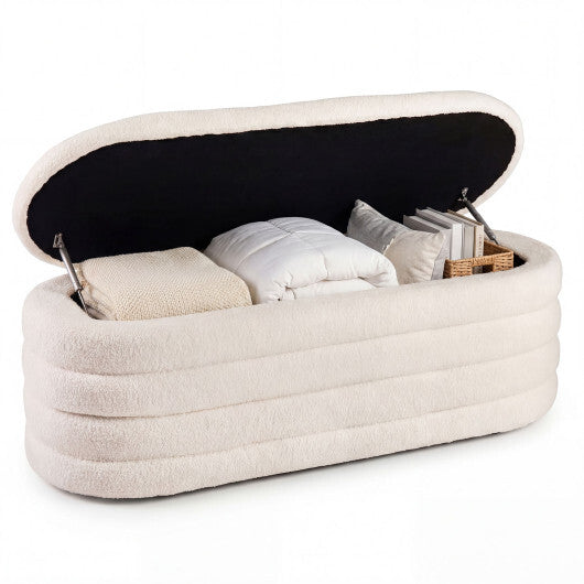 Upholstered Fabric Storage Ottoman Bench for End of Bed with 2 Struts-White - Color: White