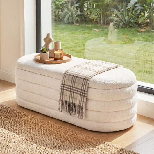 Upholstered Fabric Storage Ottoman Bench for End of Bed with 2 Struts-White - Color: White