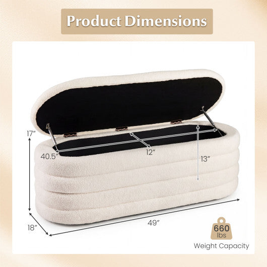 Upholstered Fabric Storage Ottoman Bench for End of Bed with 2 Struts-White - Color: White