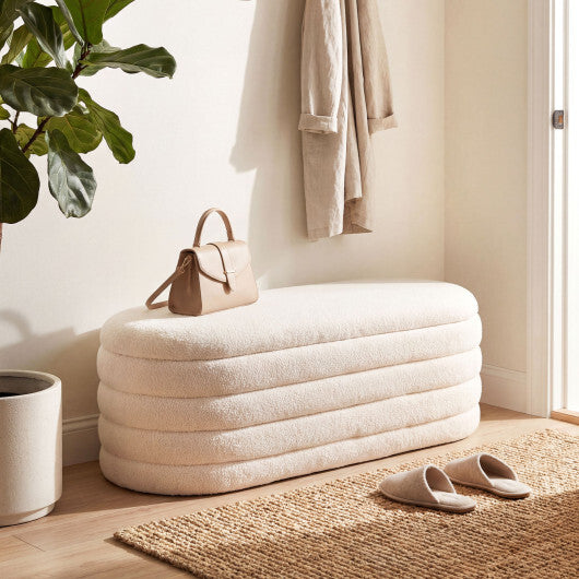 Upholstered Fabric Storage Ottoman Bench for End of Bed with 2 Struts-White - Color: White