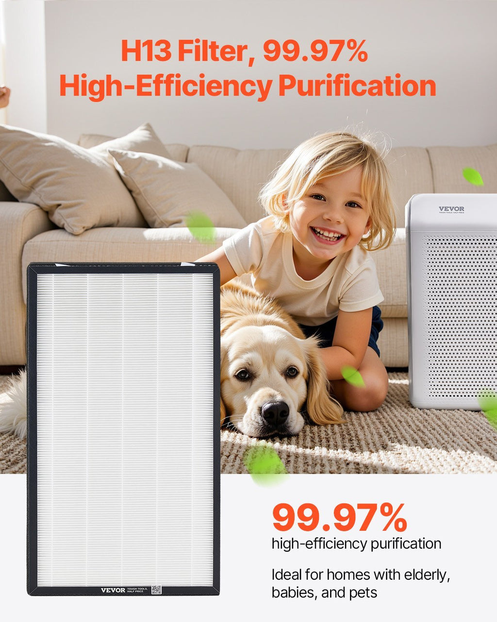 Air Purifier Replacement Filter, H13, 2-in-1 Compact & Lightweight Replacement Filter with Non-Woven Fabric, Easy-to-Install Purifier Filter with Activated Carbon, Fit for Square Purifier
