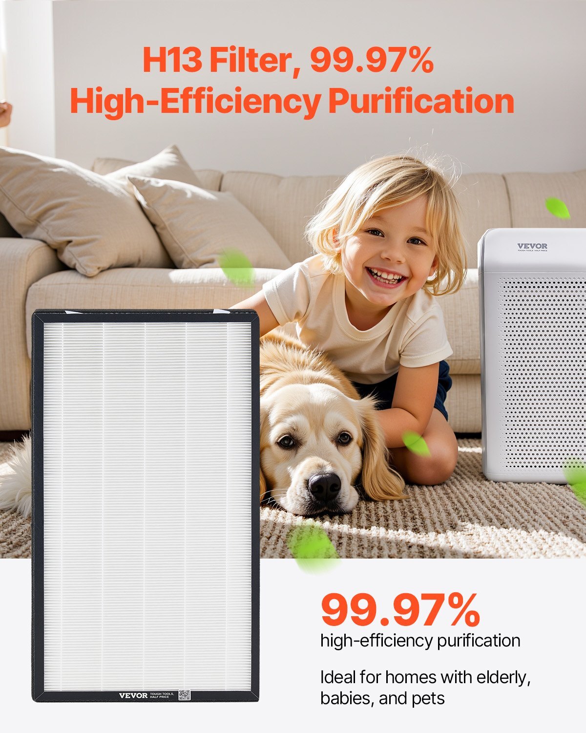 Air Purifier Replacement Filter, H13, 2-in-1 Compact & Lightweight Replacement Filter with Non-Woven Fabric, Easy-to-Install Purifier Filter with Activated Carbon, Fit for Square Purifier