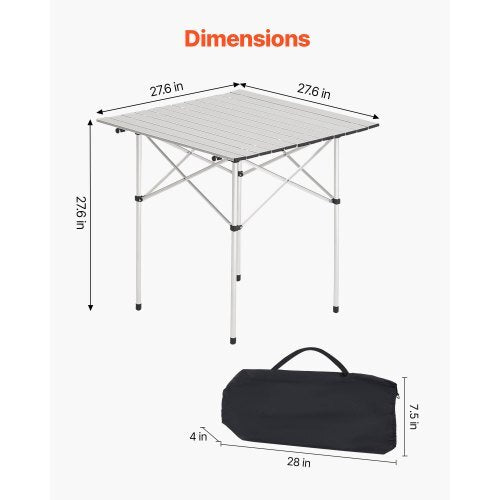 Folding Camping Table, Portable Roll Up Side Tables, Small Lightweight Aluminum Beach Table, Compact with Carry Bag, for Outdoor Cooking, Tailgating, Grilling, Picnic, Travel, Silver