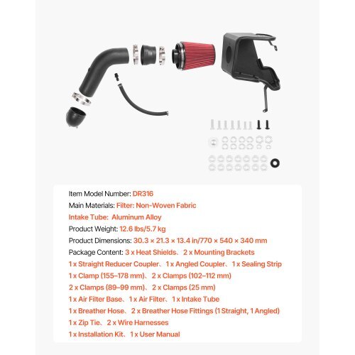 Cold Air Intake, 3.94 Inch Cold Air Intake System + Heat Shield Compatible with 2009-2018 Dodge Ram 1500, 2013-2018 Ram 2500/3500 5.7L, High Flow Filter Kit Improve Horsepower/Throttle Response