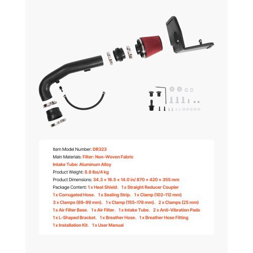 Cold Air Intake, 3.5 Inch Cold Air Intake System + Heat Shield Compatible with 2009-2013 Chevy Silverado/GMC Sierra 1500 4.8L/5.3L/6.2L, High Flow Filter Kit Improve Horsepower/Throttle Response