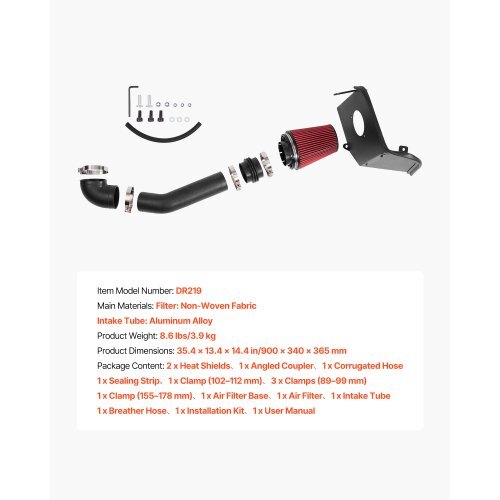 Cold Air Intake, 3.5 Inch Cold Air Intake System + Heat Shield Compatible with 2007-2008 Cadillac Escalade, Chevy Silverado/Suburban, GMC Sierra/Yukon, High Flow Filter Kit Improve Horsepower