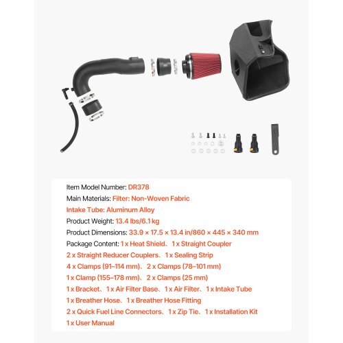 Cold Air Intake, 3.9 Inch Cold Air Intake System + Heat Shield Compatible with 2019-2025 Chevy Silverado/GMC Sierra, 2021-2025 Cadillac Escalade 6.2L, High Flow Filter Kit Improved Horsepower