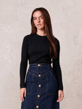 Rounded Hem Ribbed T-Shirt-Black