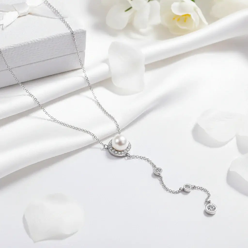 Moissanite freshwater pearl pendant necklace S925 Silver 0.5ct