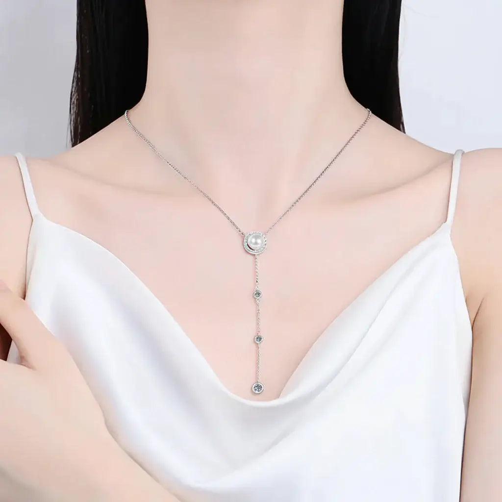 Moissanite freshwater pearl pendant necklace S925 Silver 0.5ct