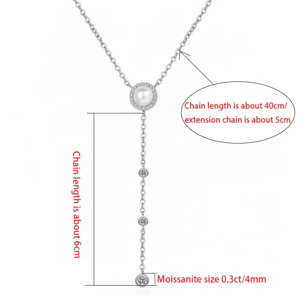 Moissanite freshwater pearl pendant necklace S925 Silver 0.5ct