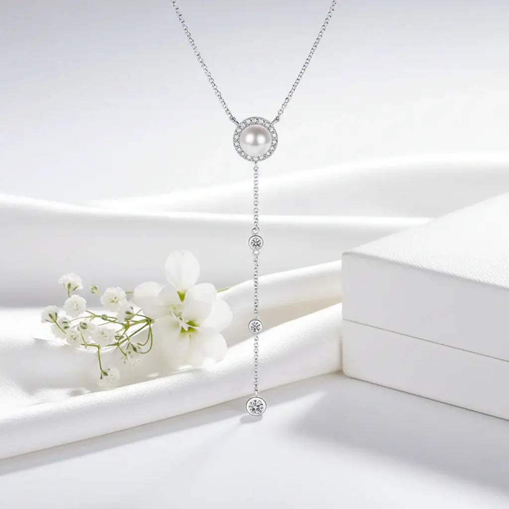 Moissanite freshwater pearl pendant necklace S925 Silver 0.5ct