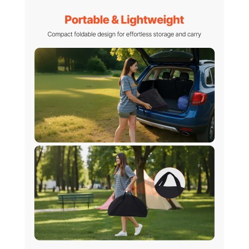 Folding Camping Table, Portable Outdoor Lightweight Picnic Table, 600D Oxford Fabric Waterproof Canvas Travel Beach Tables, with 4 Cup Holders, Carry Bag, for Tailgating Camping Picnic, Black