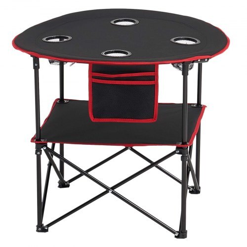 Folding Camping Table, Portable Outdoor Lightweight Picnic Table, 600D Oxford Fabric Waterproof Canvas Travel Beach Tables, with 4 Cup Holders, Carry Bag, for Tailgating Camping Picnic, Black