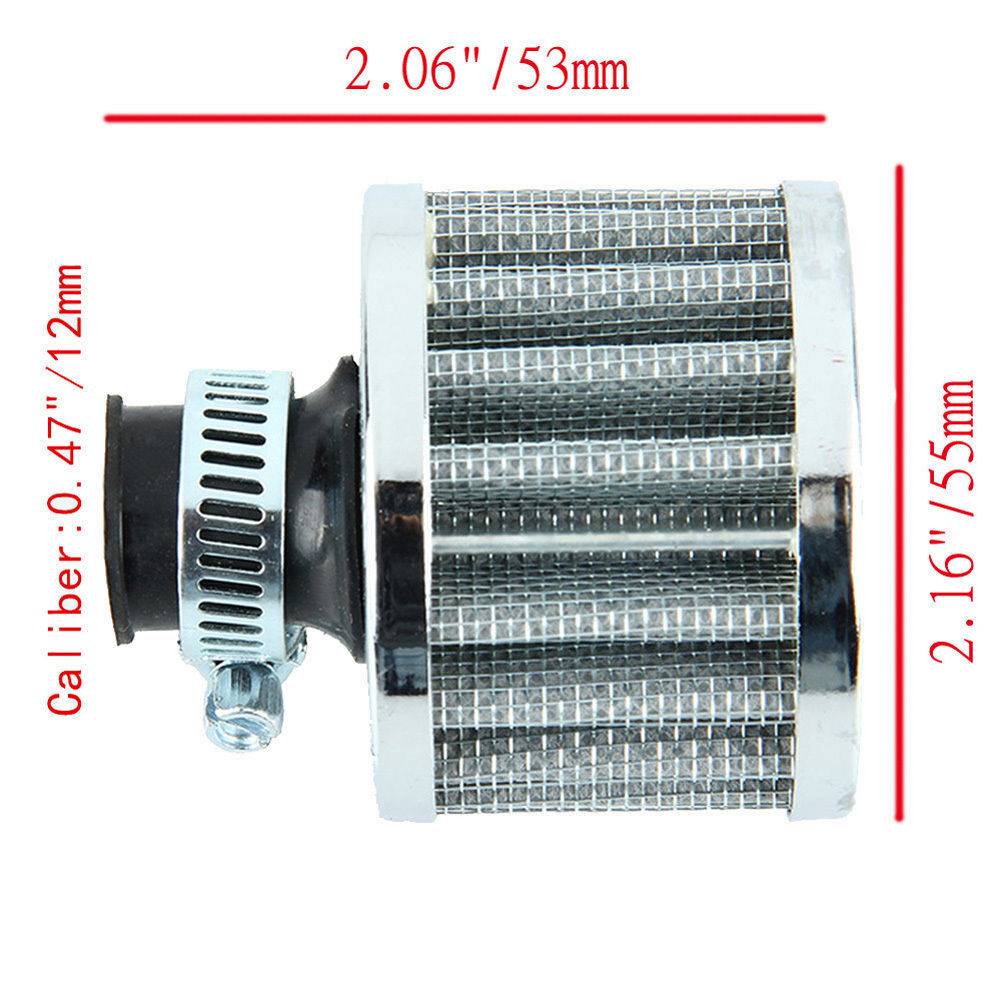 12mm Air Filter Motorcycle Turbo Vent Crankcase Breather Electroplate Black and White