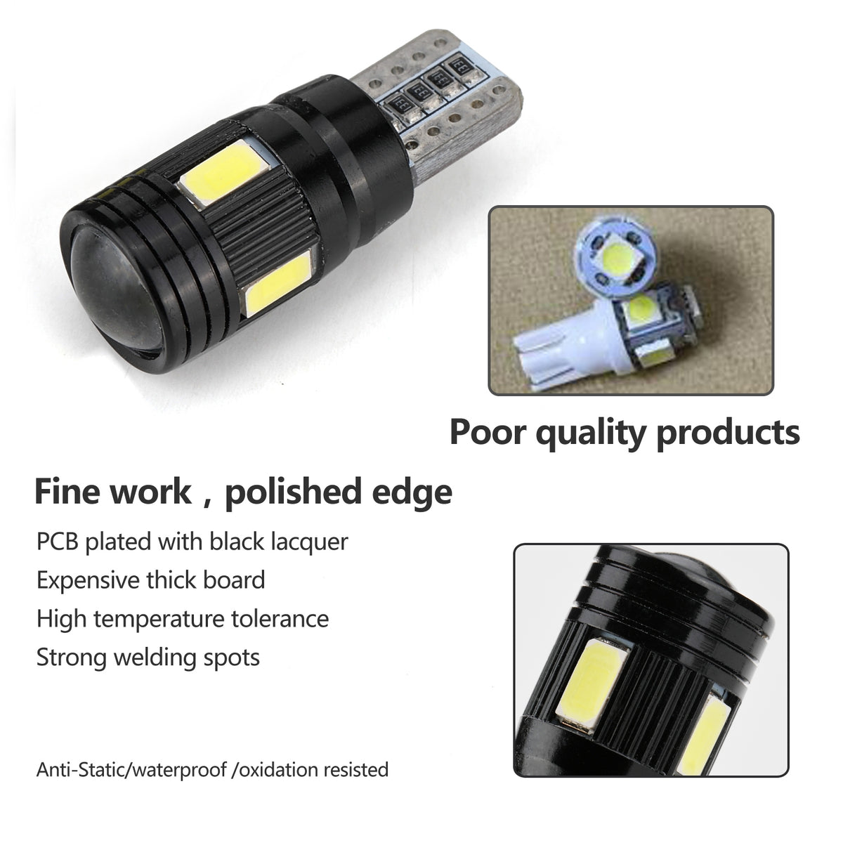 2pcs/4pcs/10pcs T10 LED Headlight Kit 6000K Low Beam White Lens Fog Marker Light - Black White light