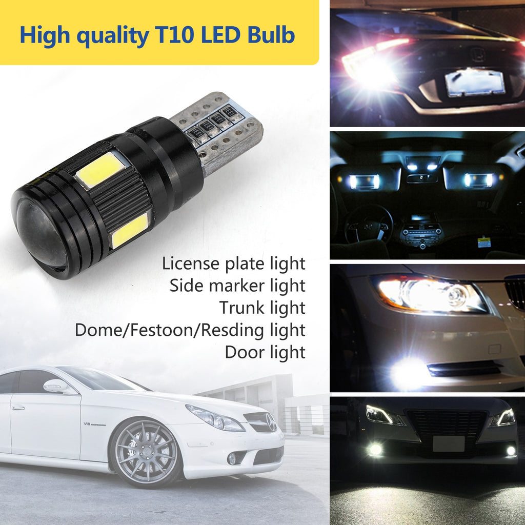 2pcs/4pcs/10pcs T10 LED Headlight Kit 6000K Low Beam White Lens Fog Marker Light - Black White light