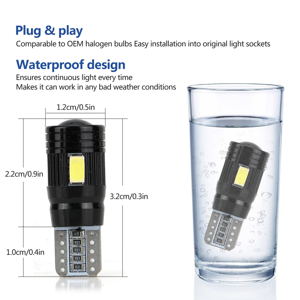 2pcs/4pcs/10pcs T10 LED Headlight Kit 6000K Low Beam White Lens Fog Marker Light - Black White light