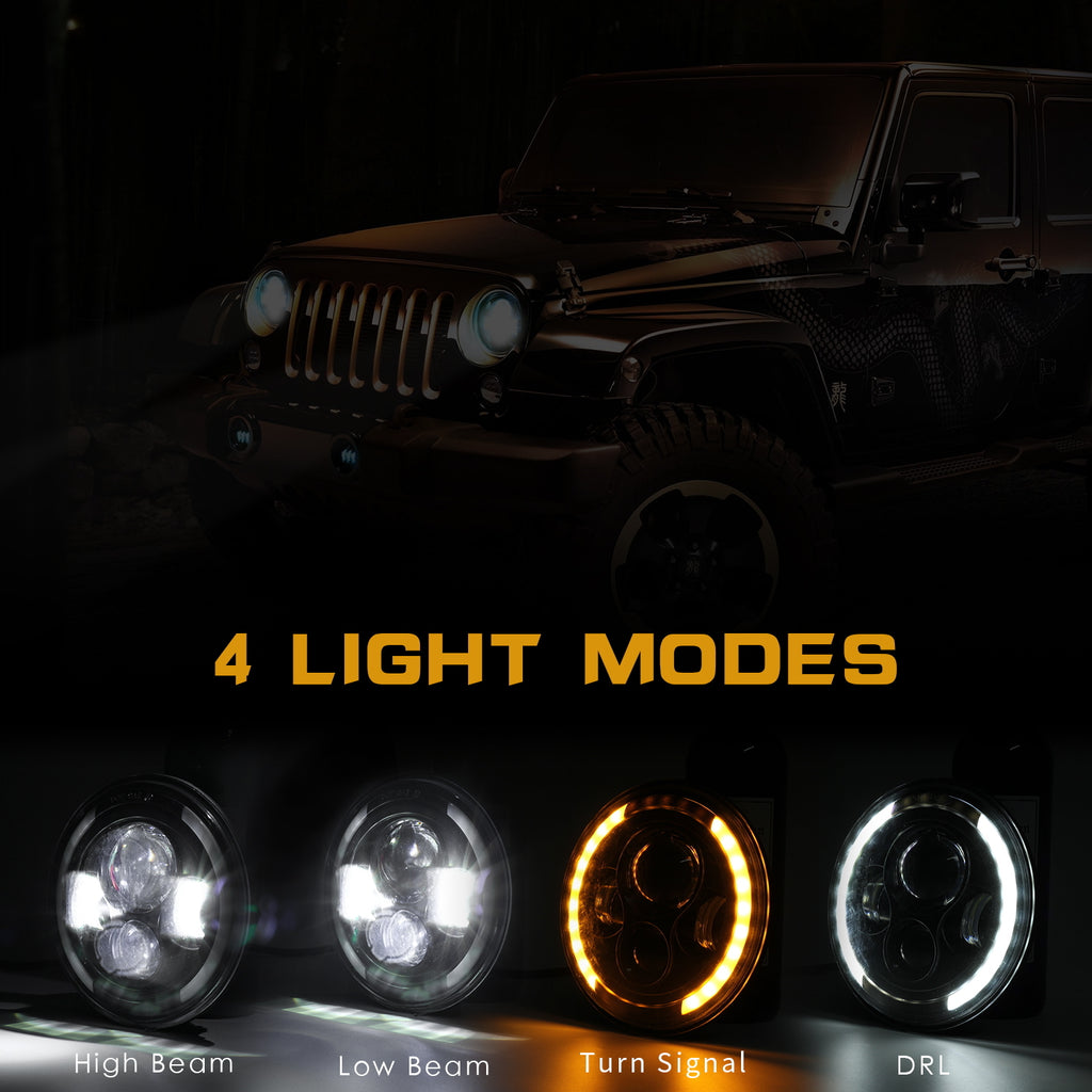 150W 7'' Round LED Headlight with High Low Beam 15000LM DRL Turn Signal Light white_6000K